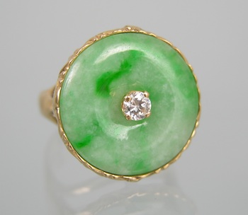 Appraisal: A Ladies' Jadeite and Diamond Ring k yellow gold ring