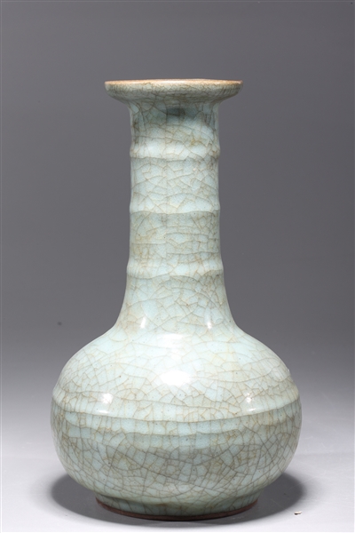 Appraisal: Chinese celadon crackle glazed porcelain vase with molded ridges to