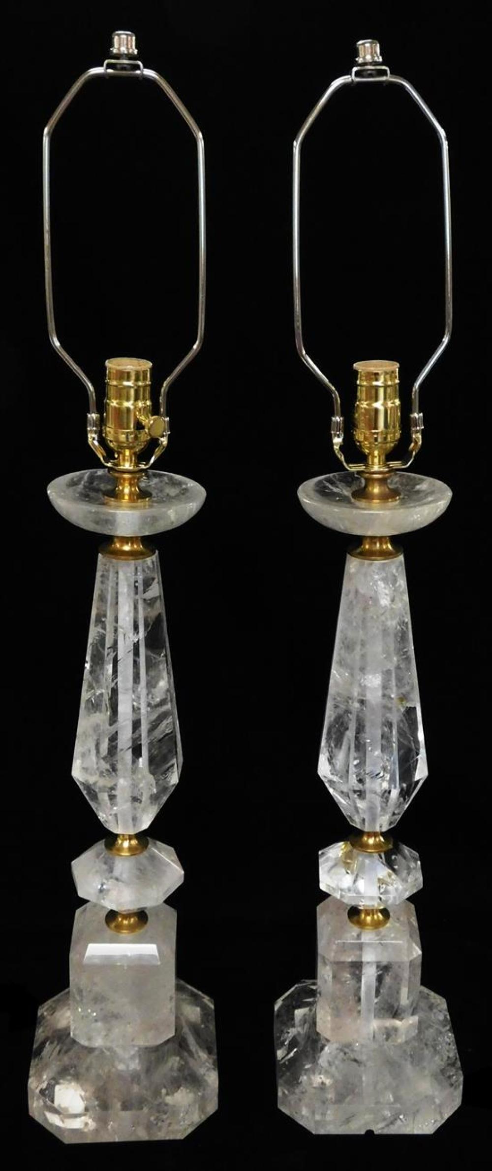 Appraisal: Pair of large Brazilian rock crystal lamps th C standards