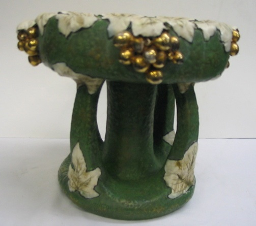 Appraisal: A TEPLITZ AMPHORA AUSTRIAN POTTERY CENTERPIECE COMPOTE The oyster fruit