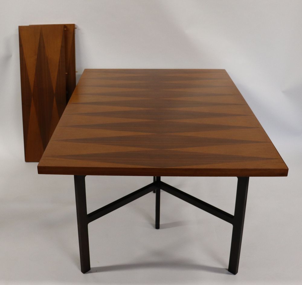 Appraisal: Midcentury Dining Table With Ebonised Base And Diamond Inlaid Top