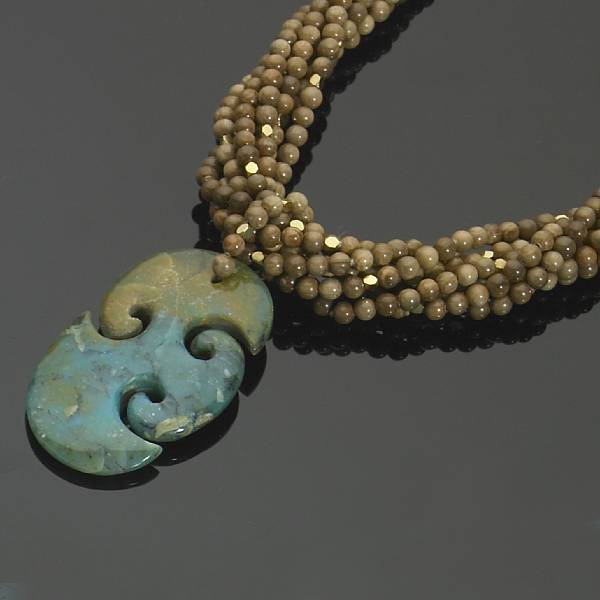 Appraisal: Fossil Woolly Mammoth Ivory and Chrysocolla Necklace Designed as a