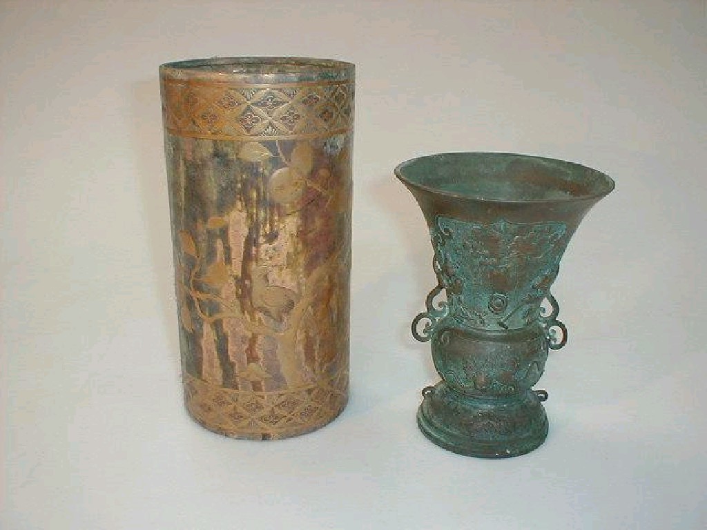 Appraisal: A Japanese bronze flared vase and a Japanese enamel and