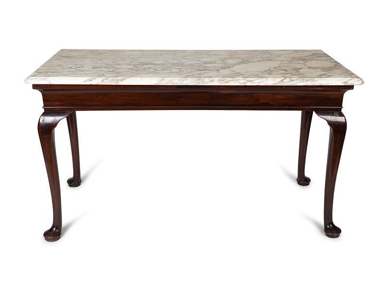 Appraisal: A Queen Anne Style Marble Top Mahogany Console Table Height