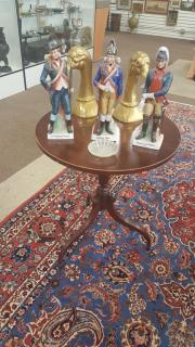 Appraisal: Tea Table w Assorted Items Tea table w porcelain soldier