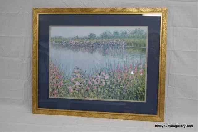 Appraisal: Landscape Water Scene framed PrintThis is for a nice gold