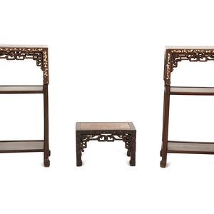 Appraisal: A Pair of Chinese Mother-of-Pearl Inlaid Marble Top Side Tables