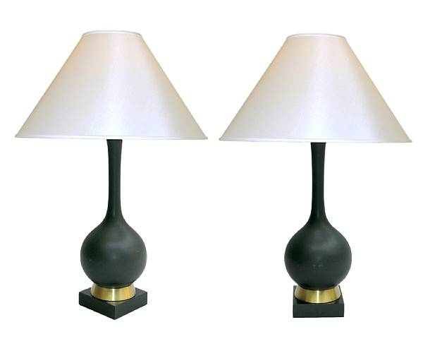 Appraisal: A pair of Italian black glazed ceramic lamps circa Each