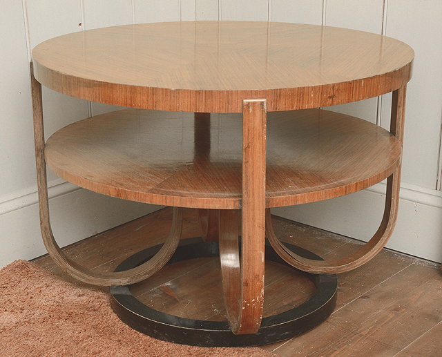 Appraisal: A CIRCULAR ART DECO WALNUT TWO TIER OCCASIONAL TABLE with