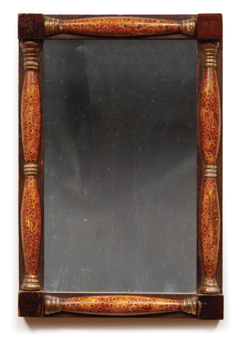 Appraisal: American Paint-Decorated Split Baluster Mirror th c blocked corners h