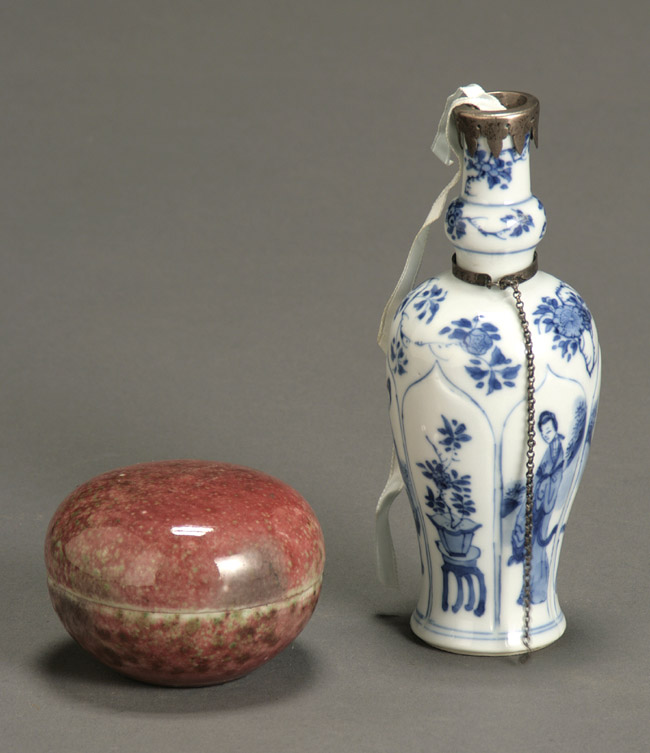 Appraisal: Chinese Blue and White Bottle and a Peachbloom Glazed Seal