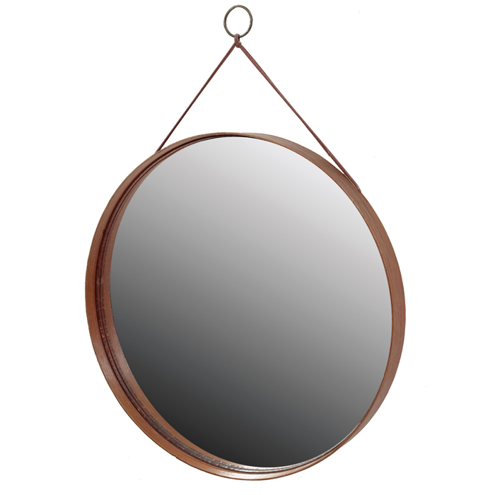 Appraisal: Glas Master wall mirror Sweden round teak frame with leather