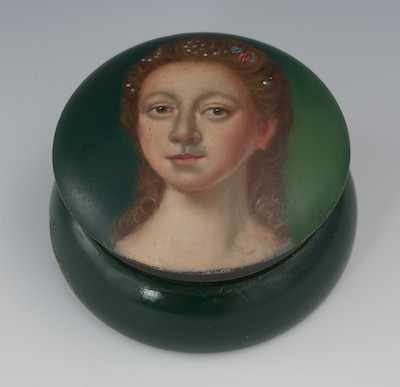 Appraisal: A Turned Wood Portrait Snuff Box With the image of