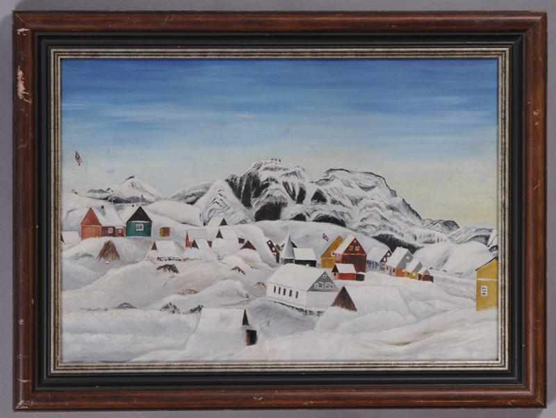 Appraisal: AMERICAN SCHOOL NEW ENGLAND VILLAGE IN WINTER Oil on board