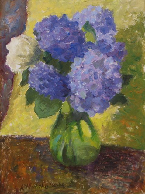 Appraisal: Roland Wakelin - Hydrangeas - oil on card signed and