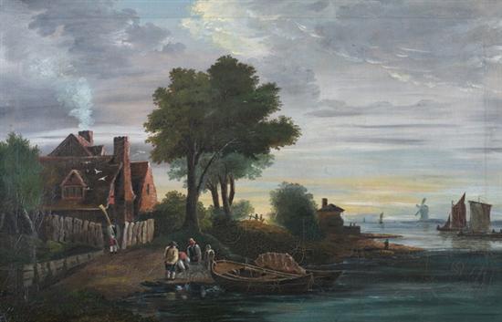 Appraisal: DUTCH SCHOOL th century COASTAL TOWN oil on canvas -