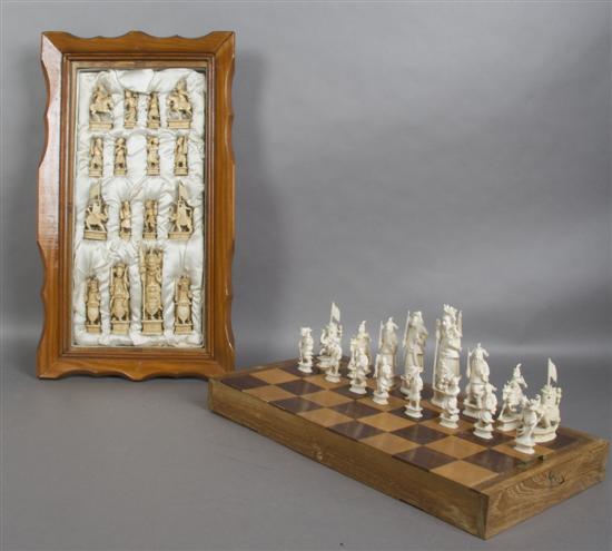 Appraisal: A Chinese Carved and Stained Ivory Chess Set Height of