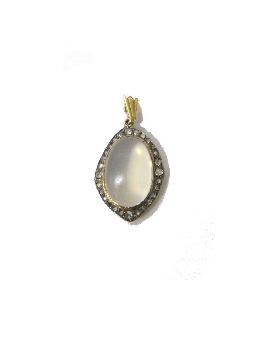 Appraisal: A gold moonstone and rose diamond set shaped oval pendant