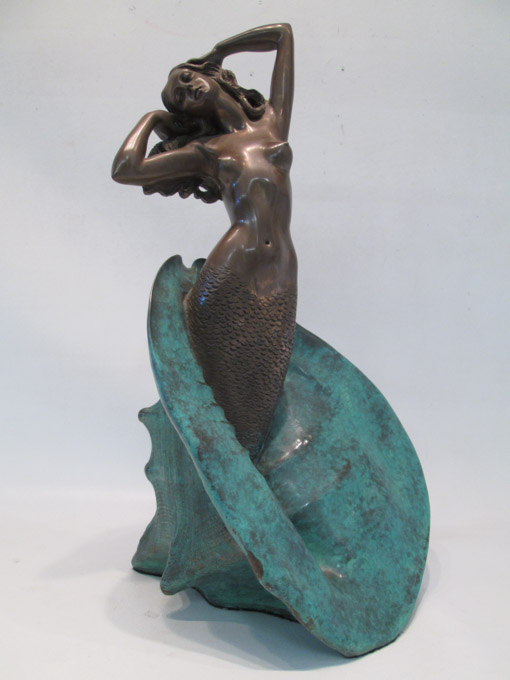 Appraisal: PATINATED BRONZE SCULPTURE titled Nouveau Mermaid by James Siebert depicting