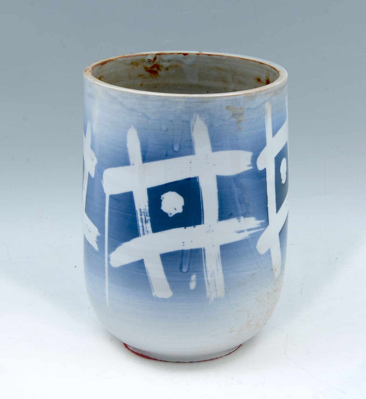 Appraisal: CONTEMPORARY ORIENTAL VASE Blue white hand-thrown vase having an encompassing