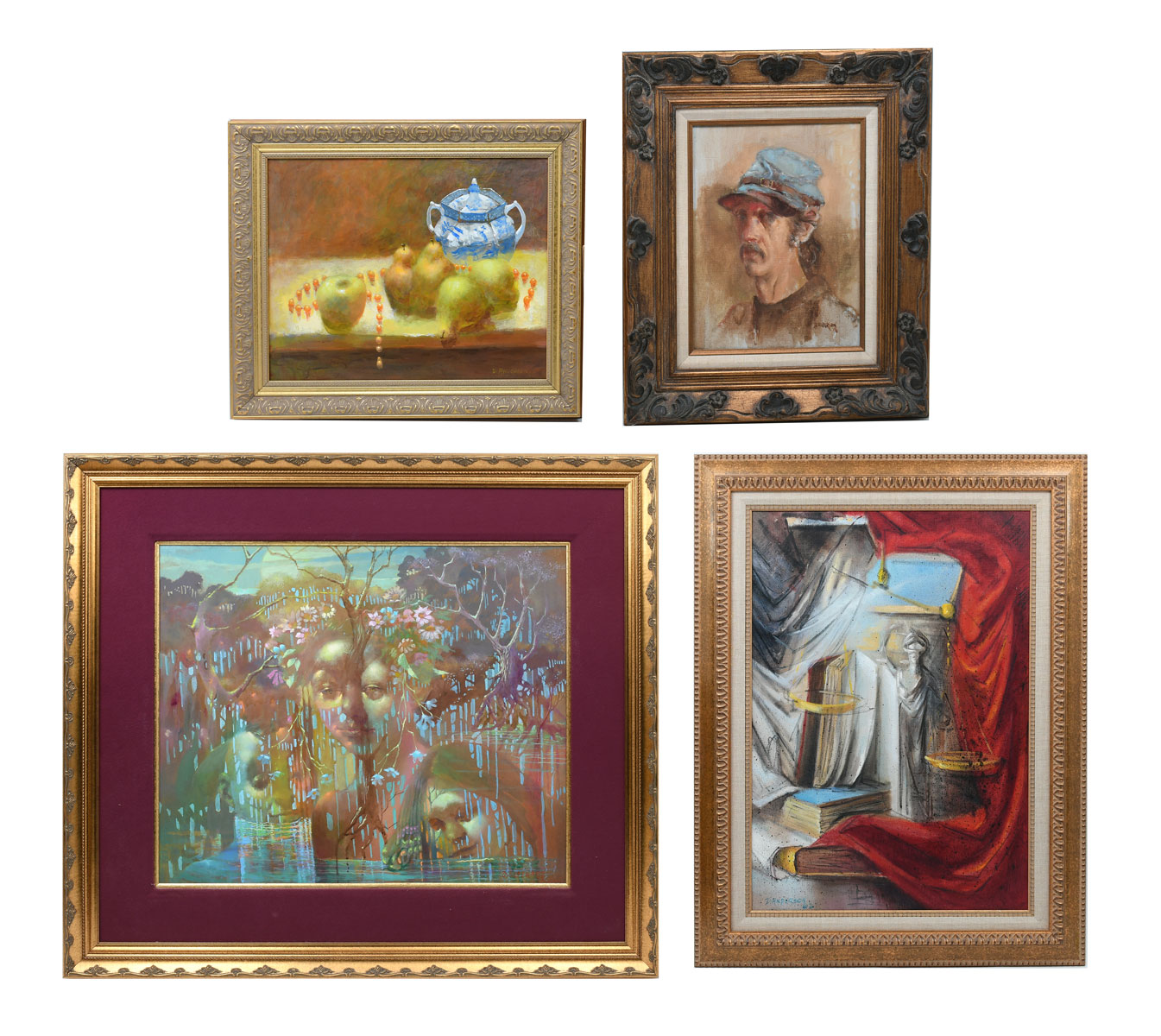 Appraisal: FOUR PIECE DAVID ANDERSON LOT Self Portrait Oil Canvas ''