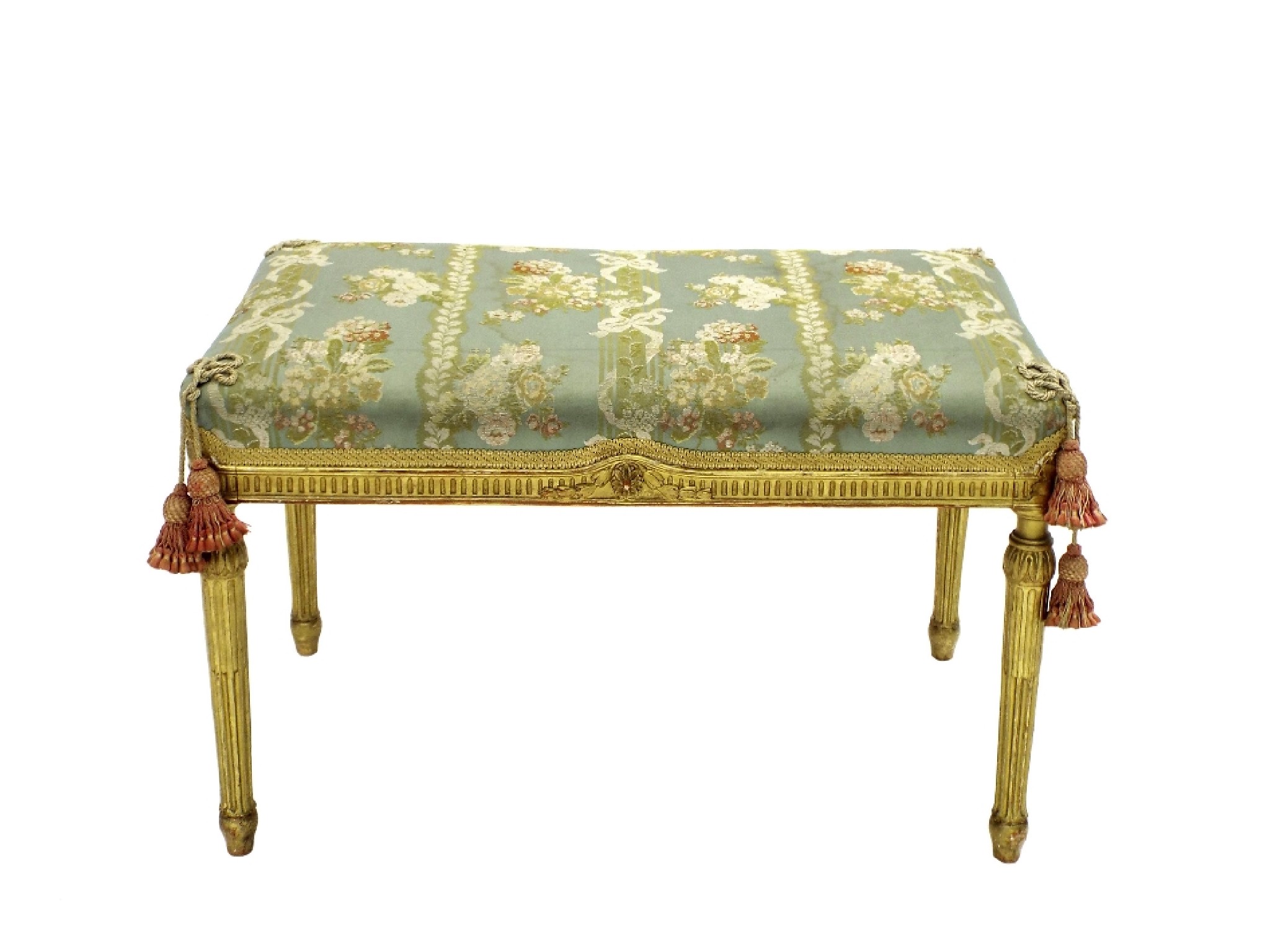 Appraisal: Good quality giltwood stuffover footstool with striped floral upholstery upon