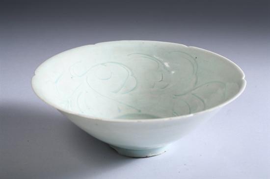 Appraisal: CHINESE QINGBAI PORCELAIN BOWL Song Dynasty Incised foliate motif lotus