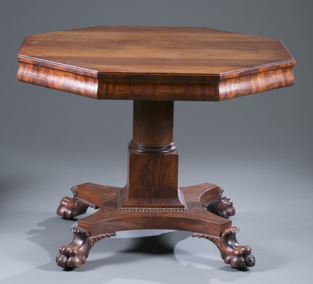 Appraisal: th c Empire Mahogany Table Octagon-form top with column and