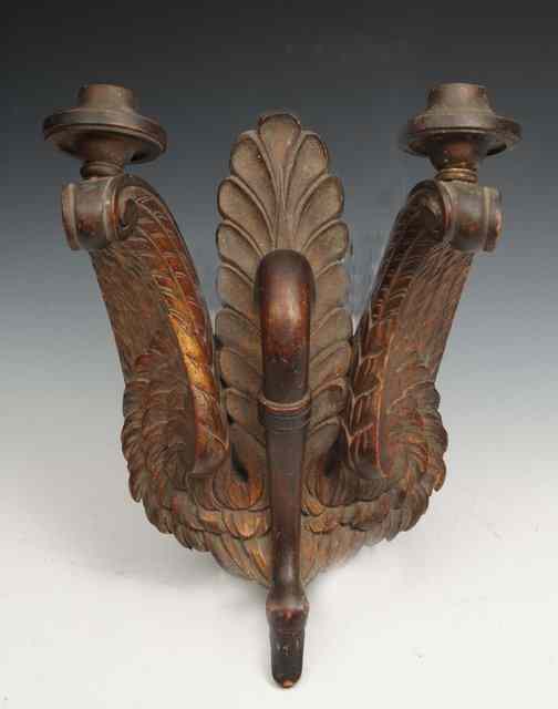 Appraisal: AN ANTIQUE TWO BRANCH GILT CARVED WOOD WALL LIGHT in