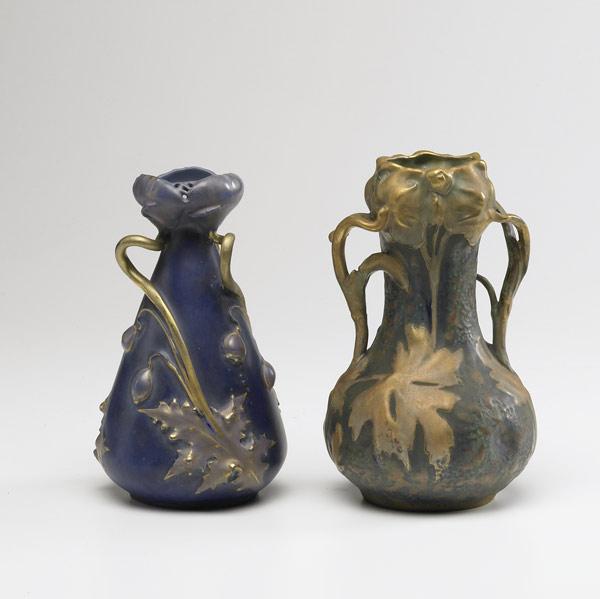 Appraisal: RIESSNER STELLMACHER KESSEL AMPHORA Two vases with poppy motifs Cobalt