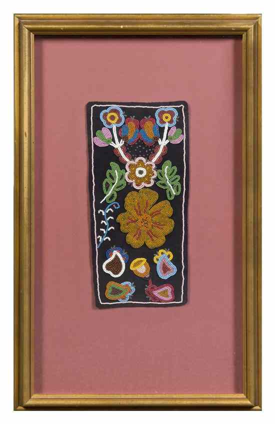 Appraisal: A Native American Beaded Applique Panel depicting stylized flowers and