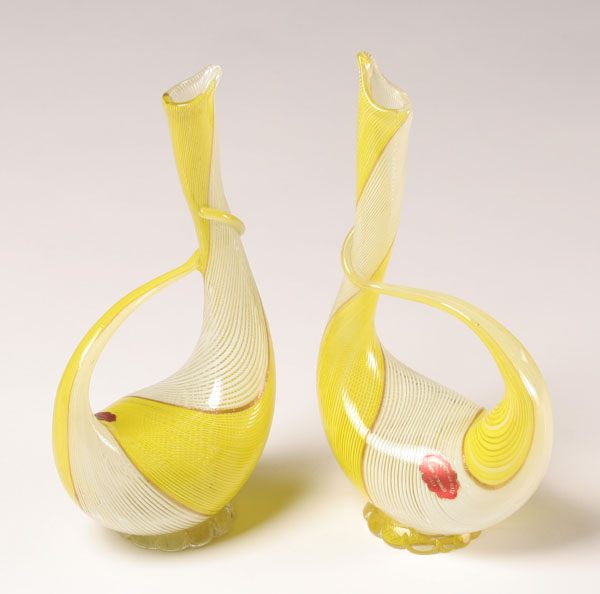 Appraisal: Aureliano Toso Filigrana vases designed by Dino Martens Avian forms