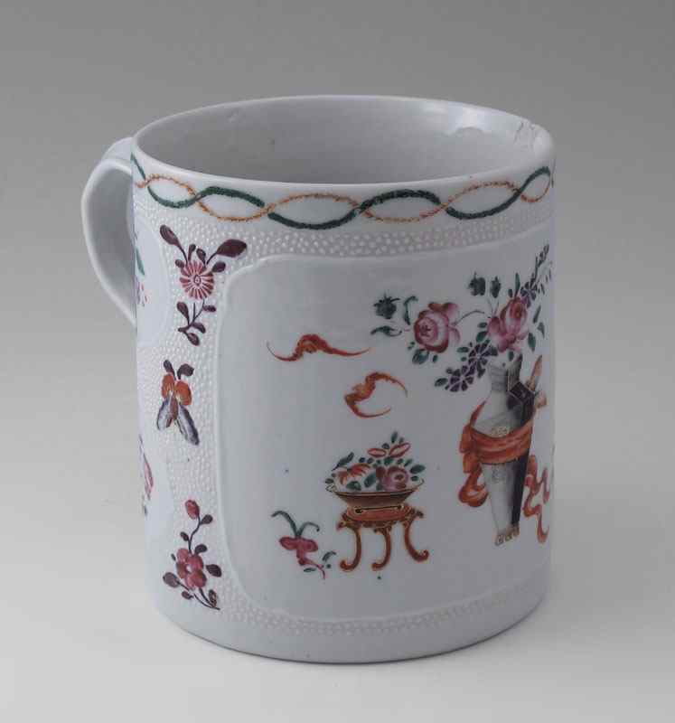 Appraisal: LARGE THAN MOST CHINESE EXPORT CIDER MUG Hand painted decoration