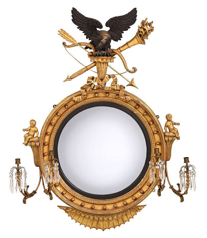 Appraisal: Very Fine Gilt and Ebonized Girandole Mirror early th century