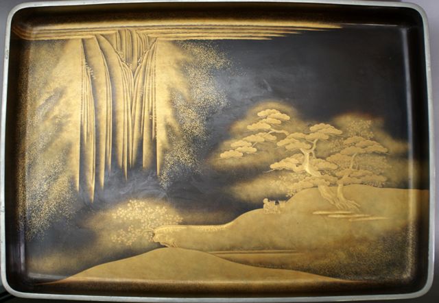 Appraisal: A Meiji period Japanese lacquer tray with silver mounted rim