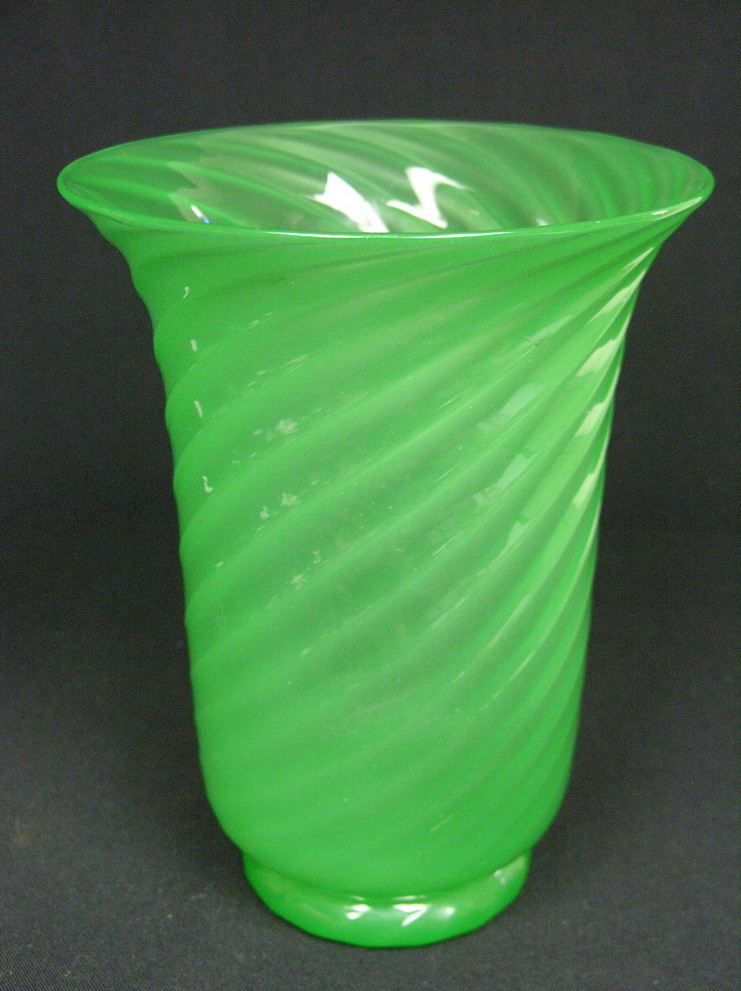 Appraisal: STEUBEN POMONA GREEN SWIRL LARGE VASE unsigned h X