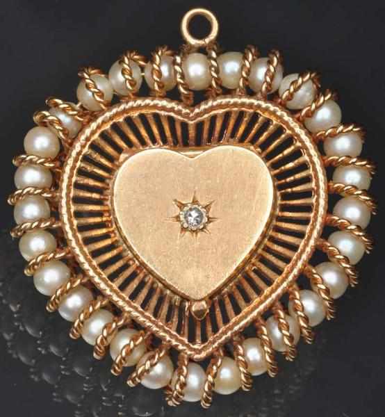 Appraisal: K Y Gold Heart Pendant Locket With pearls and small