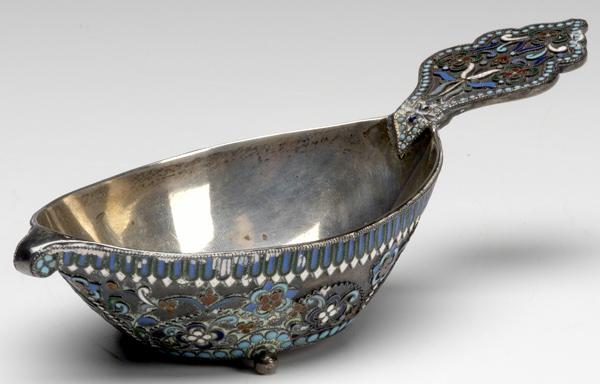 Appraisal: RUSSIAN ENAMEL Silver Kovsh on three feet Marked