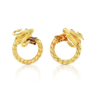 Appraisal: A Pair of Gold Greek Ram's Head Earrings Designed as