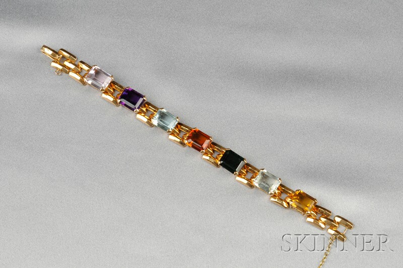 Appraisal: kt Gold Gem-set Bracelet prong-set with various emerald-cut gemstones including