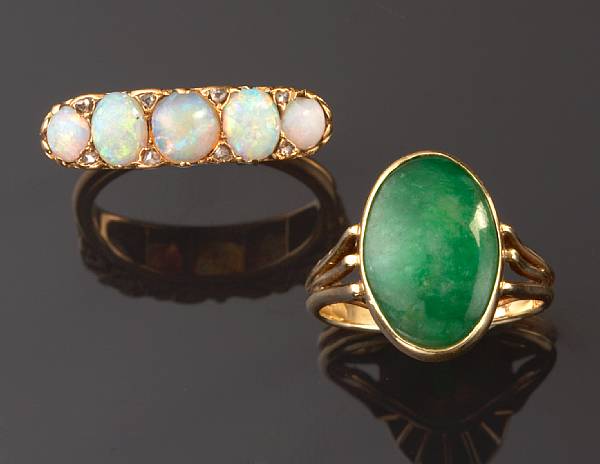 Appraisal: An opal and gold ring with a jade and gold