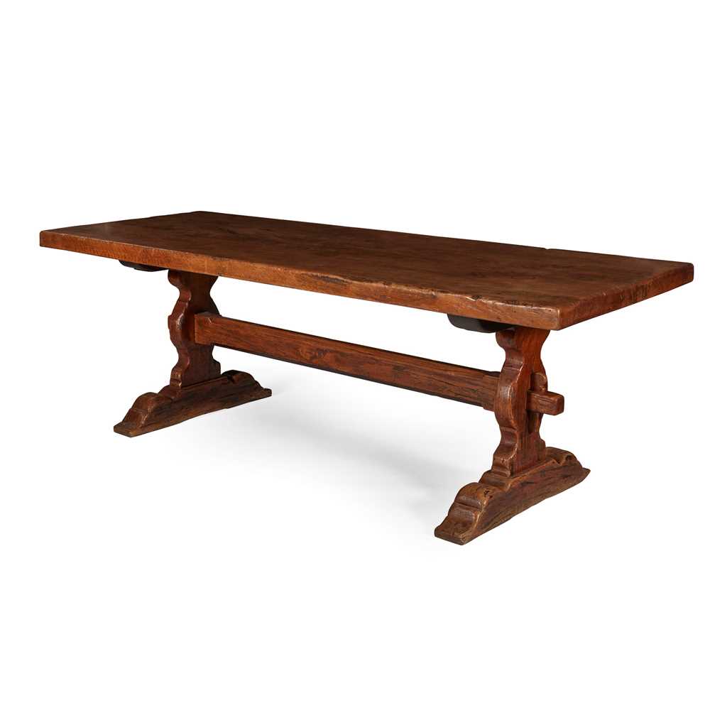 Appraisal: CHARLES I STYLE CHESTNUT TRESTLE TABLE TH CENTURY the thick