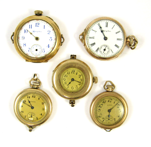 Appraisal: FIVE LADY'S AMERICAN OPEN FACE PENDANT WATCHES Elgin model grade