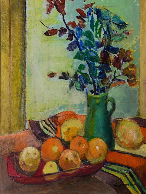 Appraisal: GEORGE HODGKINSON - Still life of oranges and flowers in