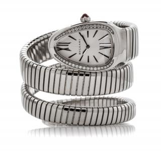 Appraisal: A Stainless Steel and Diamond Serpenti Tubogas Wristwatch Bvlgari dwts