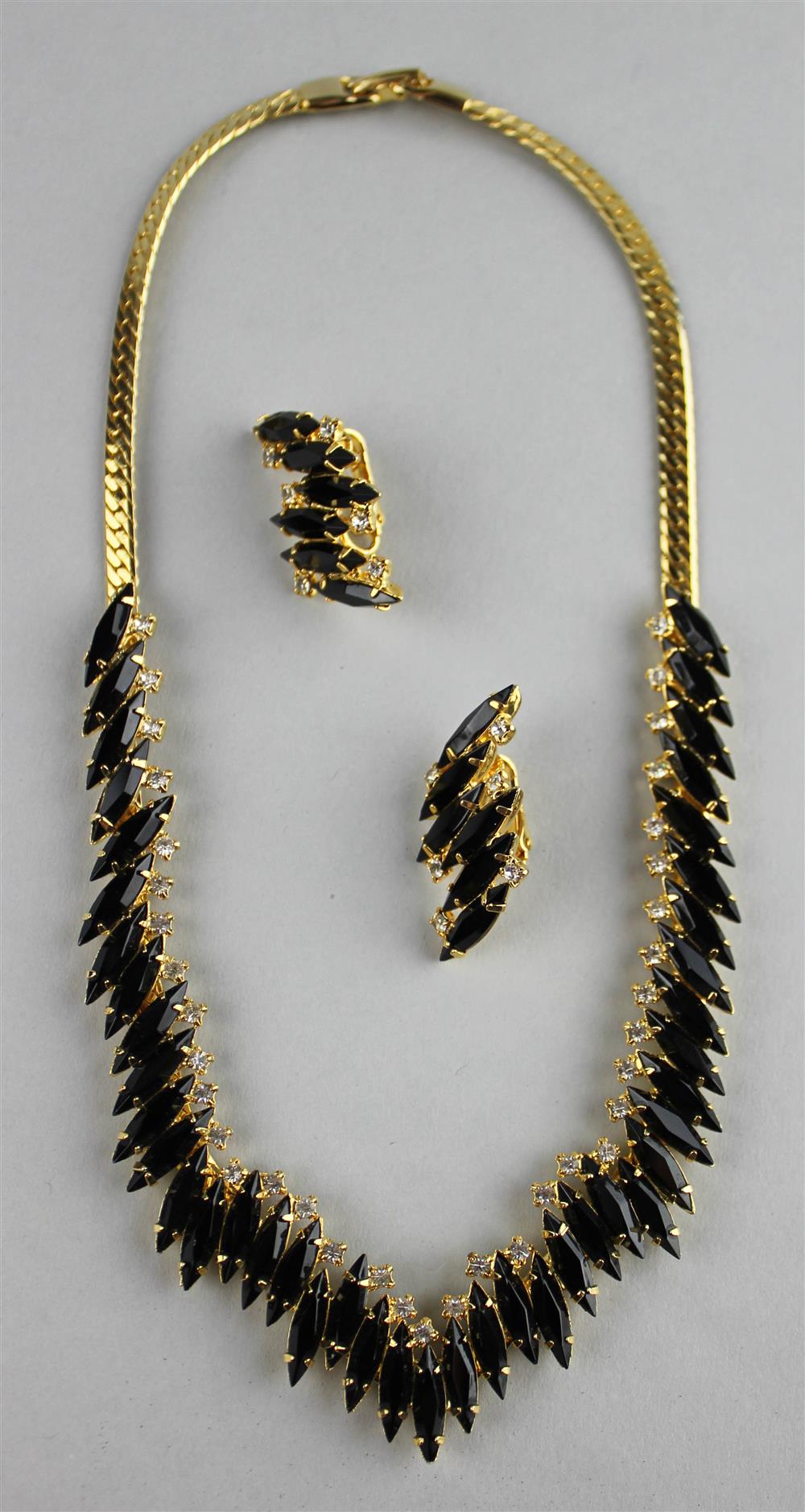 Appraisal: HOBE S NECKLACE AND EARRINGS SEMI-PARURE black marquise and white