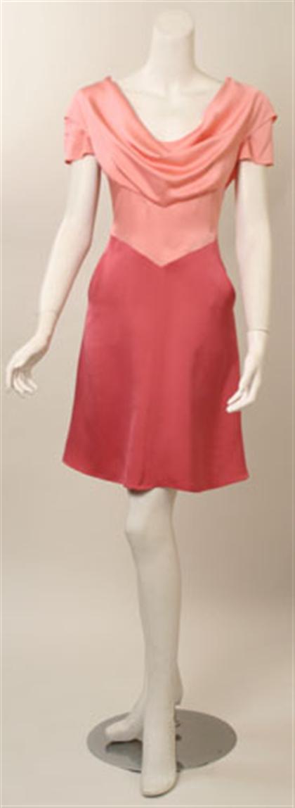 Appraisal: Chanel pink silk dress fall Short-sleeve A-line below-the-knee silk satin