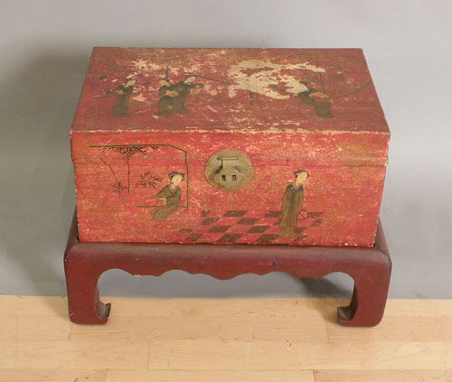 Appraisal: Chinese painted lacquerware box on stand ca h w