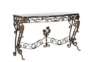 Appraisal: Wrought Iron Marble Openwork Console Table Continental late th century