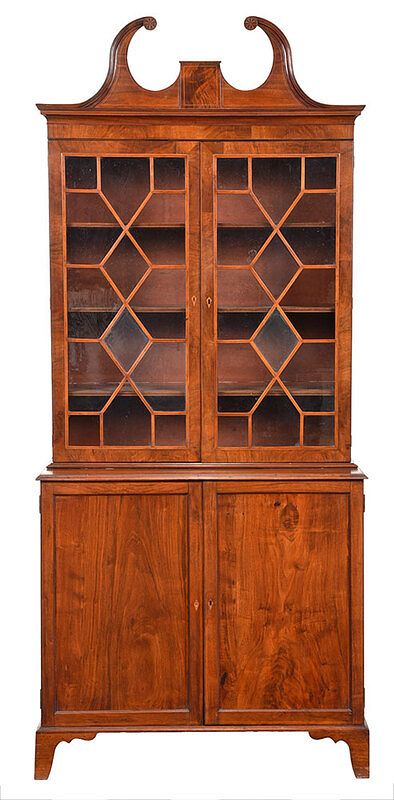 Appraisal: Fine Southern Inlaid Figured Walnut Press Cupboard attributed to Northern